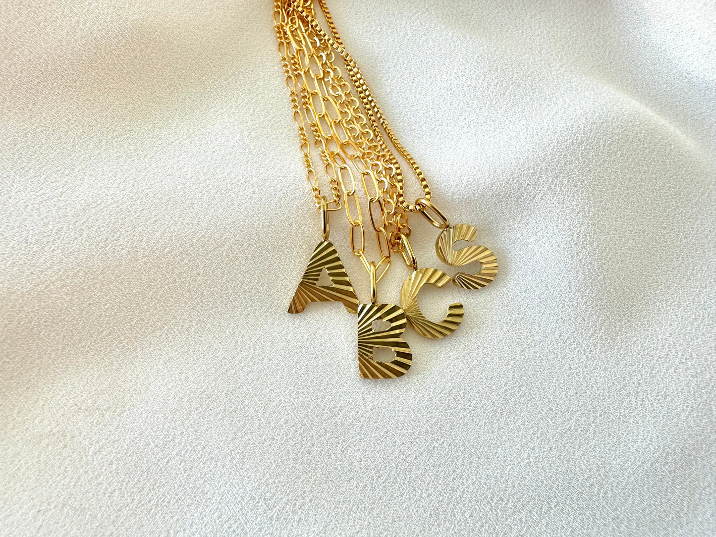 Gold Filled Shiny Reflective Etched Letter Charm Necklace - Initial Pendants - Custom Birthday Gift Jewelry