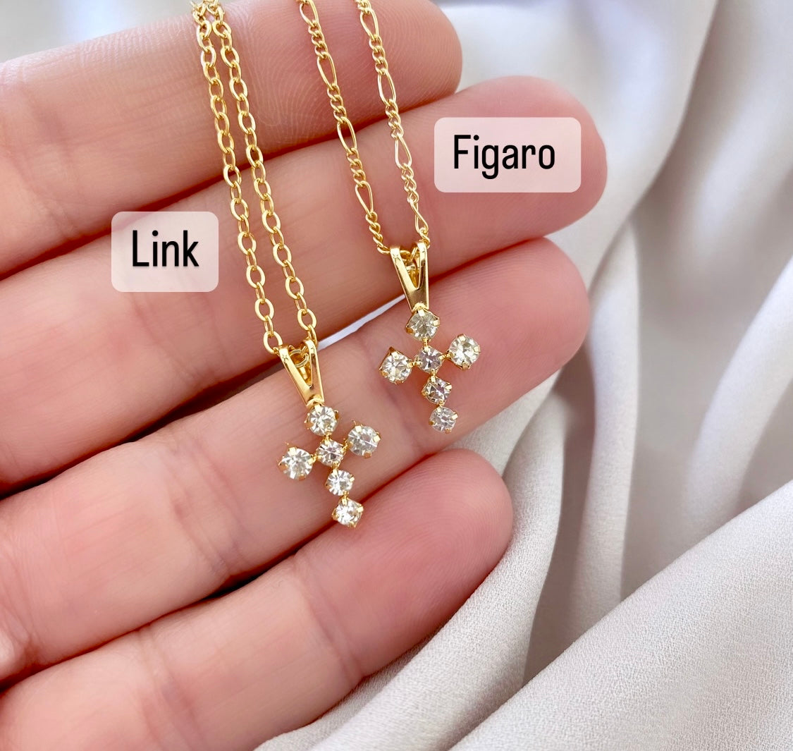 Dainty Cross Necklace Gold Filled Chain Crystal Covered Cross Pendant Pave Cross Charm Christian Jewelry Baptism Christmas Gift CZ Cross