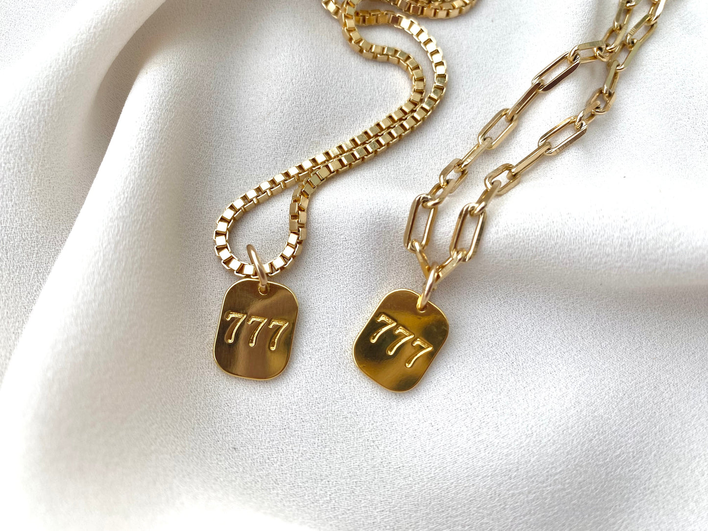 Gold Filled 777 Pendant Necklace Chunky Box Chain Thick Paperclip Necklace Religious Pendant Angel Necklace Numbers Charm Meaningful Gifts