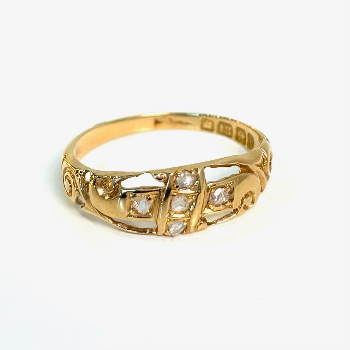 0.15CTW Rose Cut Diamond Band | 18K Yellow Gold | Vintage