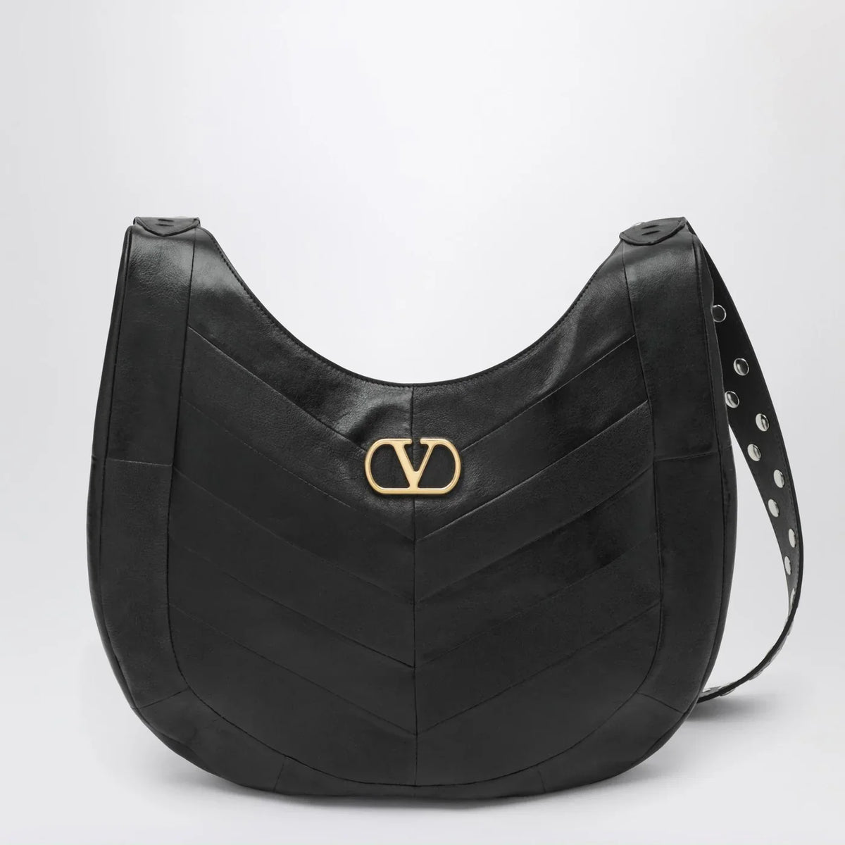 Valentino Garavani - Medium Hoboho bag in black chevron-pattern nappa