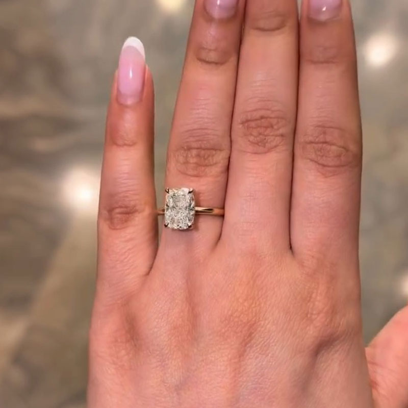 Cushion Cut Sterling Silver Engagement Ring With Hidden Halo