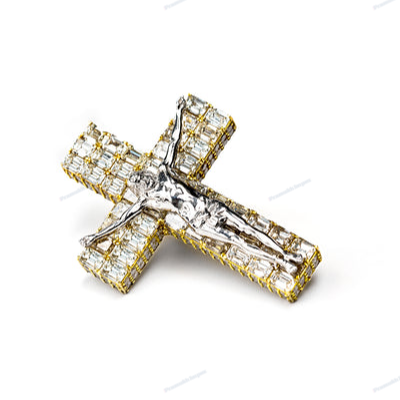 Solid Gold plated Moissanite Silver Cross Unisex Pendant