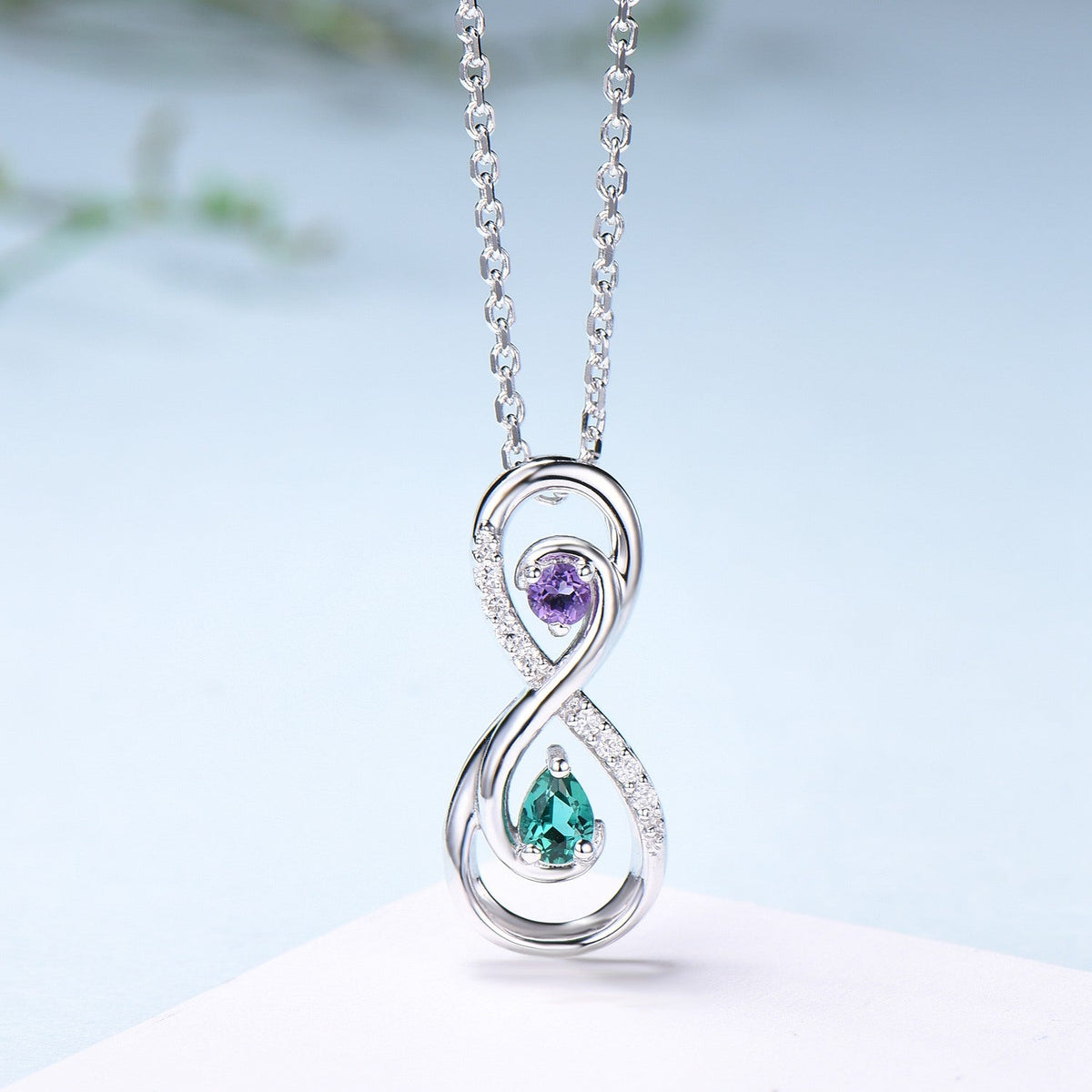 Vintage Emerald Necklace Unique Unique Infinity Amethyst Style Pendant Dainty Eternal Amethyst Emerald Pendant Best Anniversary gift women