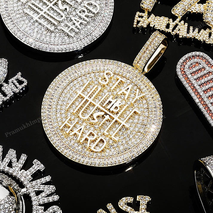 Hip Hop Silver Moissanite Hustle Pendant