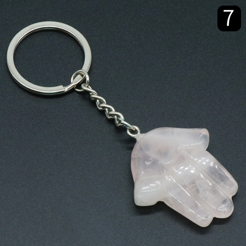 Natural Stone Crystal Keyring - Hamsa Hand -  Spiritual Gift Protection  - New!