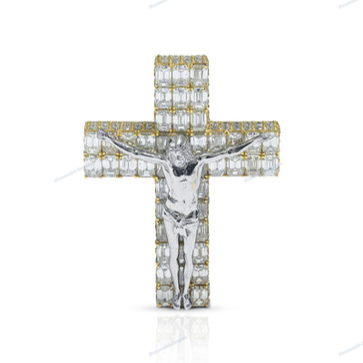 Solid Gold plated Moissanite Silver Cross Unisex Pendant