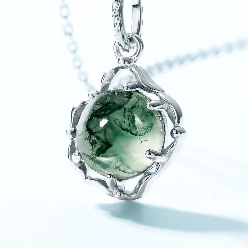 Unique Thicket | Geometric Sphere Moss Agate Necklace
