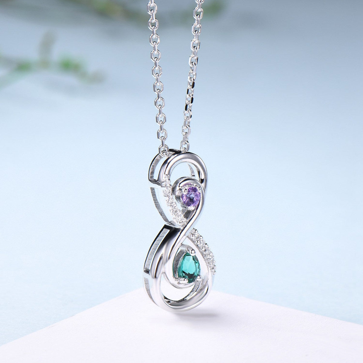 Vintage Emerald Necklace Unique Unique Infinity Amethyst Style Pendant Dainty Eternal Amethyst Emerald Pendant Best Anniversary gift women