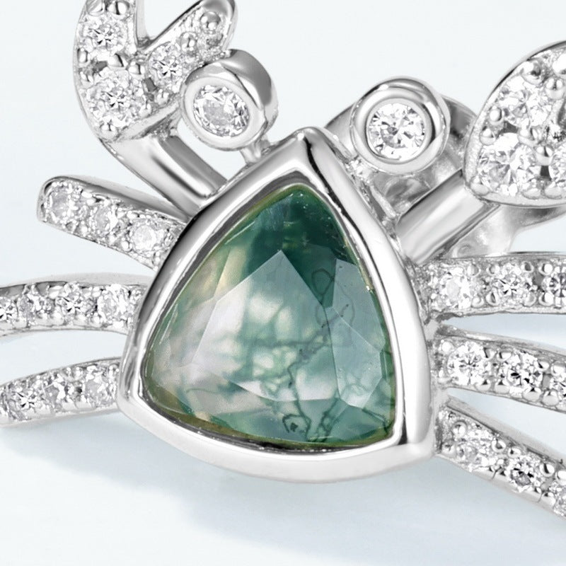 Ocean Series Trillion Moss Agate Crab Stud Earrings