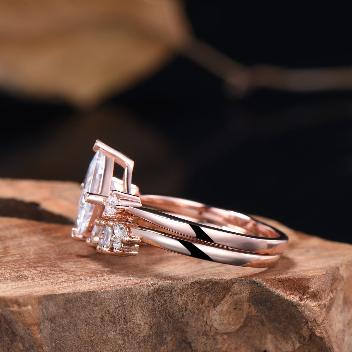 2CT Princess Shaped Moissanite Three Stone Engagement Ring Diamond Cluster Open Gaps Stacking Band Rose Gold Wedding Bridal Set Women Gifts