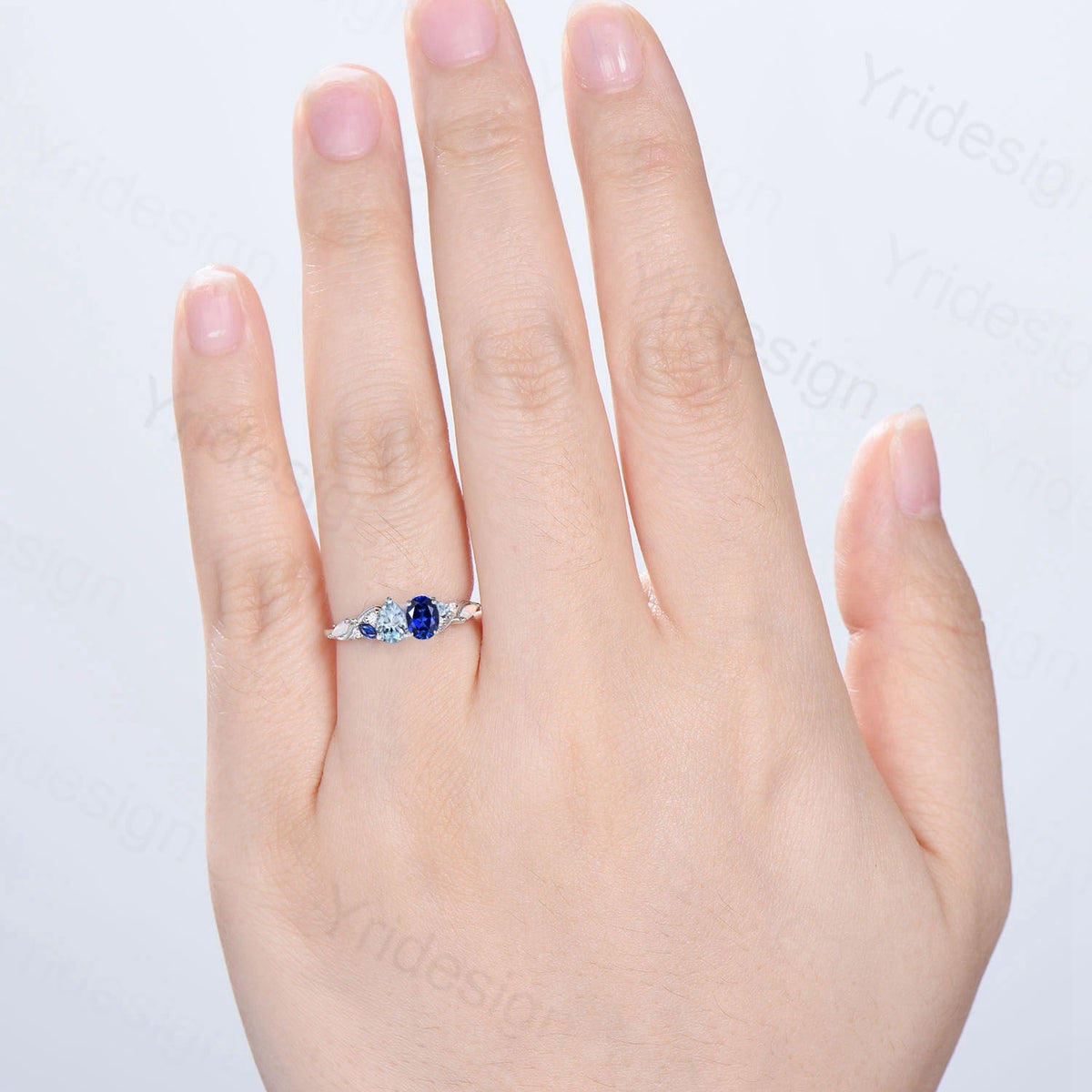 Toi et Moi Blue Sapphire & Aquamarine Engagement Ring | Pear and Oval Cut