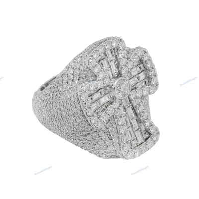 Fully Iced Out Rose Gold Moissanite Silver Cross Design Ring