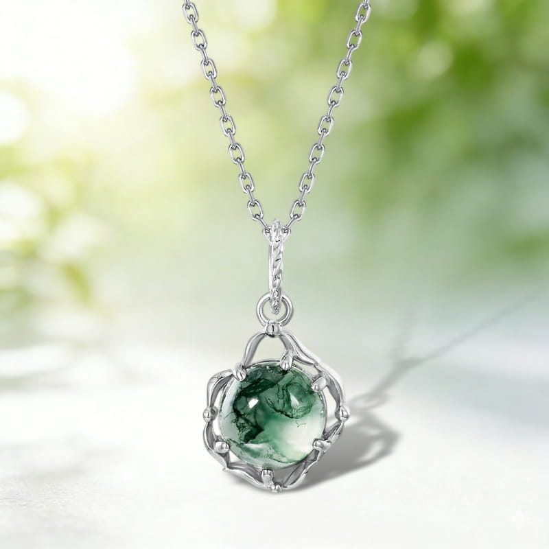 Unique Thicket | Geometric Sphere Moss Agate Necklace