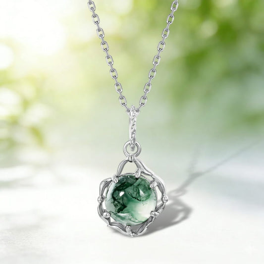 Unique Thicket | Geometric Sphere Moss Agate Necklace