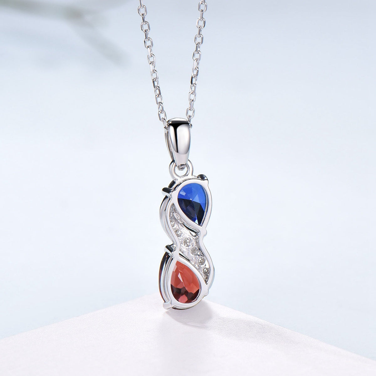 Sapphire Garnet Snake Pendant Necklace, Moissanite Diamond Accent, 14K White Gold