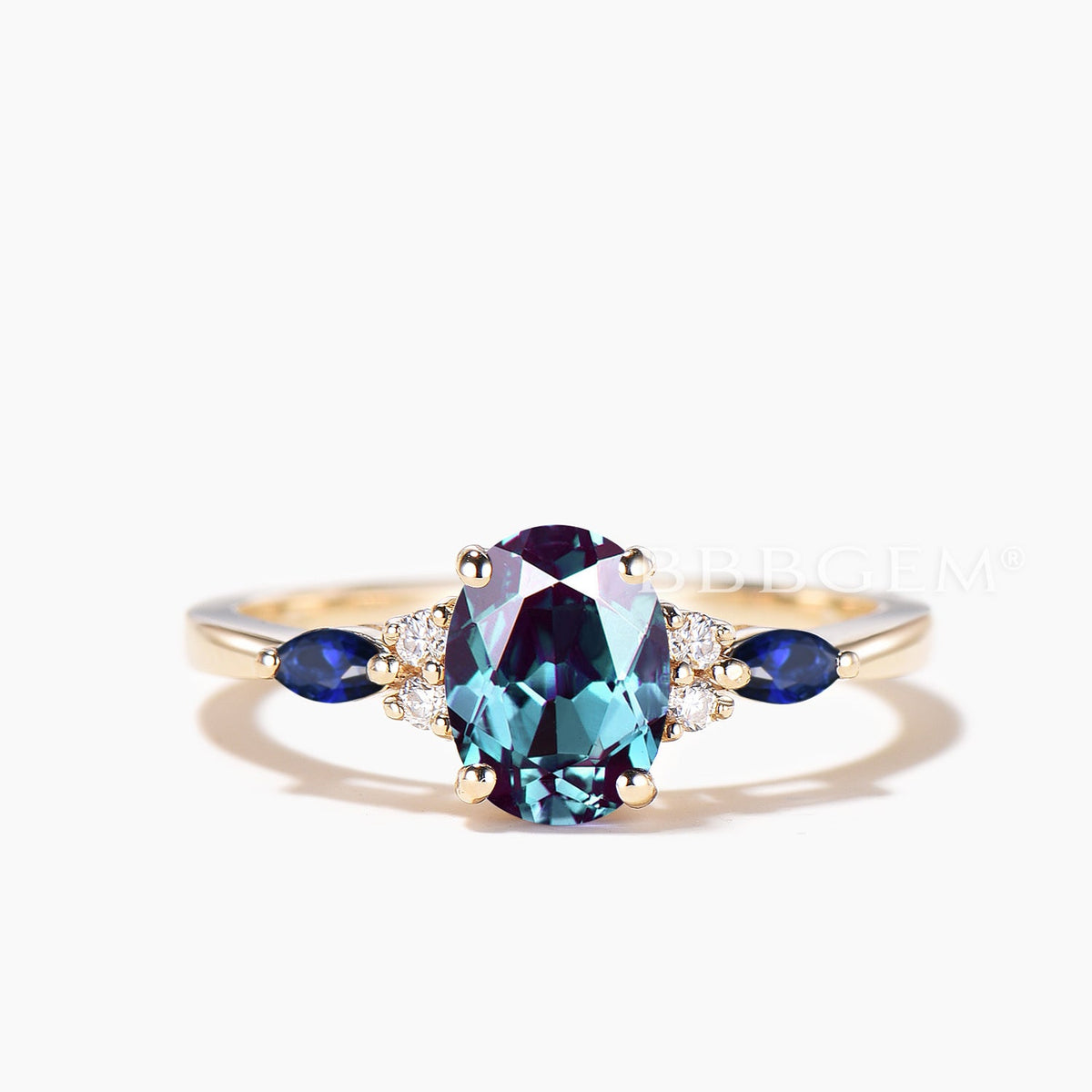 3pc Bridal Set 1.5CT Oval Cut Color-change Alexandrite Ring Diamond Curved Band
