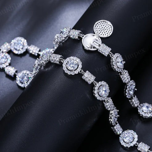 Hip Hop 14mm Moissanite Iced Out Tunnel Link Sterling Silver Bracelet