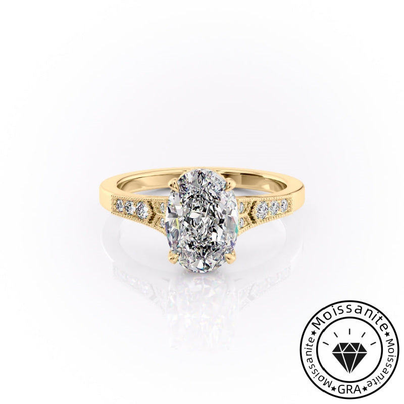 Chic Solarii Moissanite 2.0ct Oval Cut 925 Sterling Silver Side Stone Engagement Ring