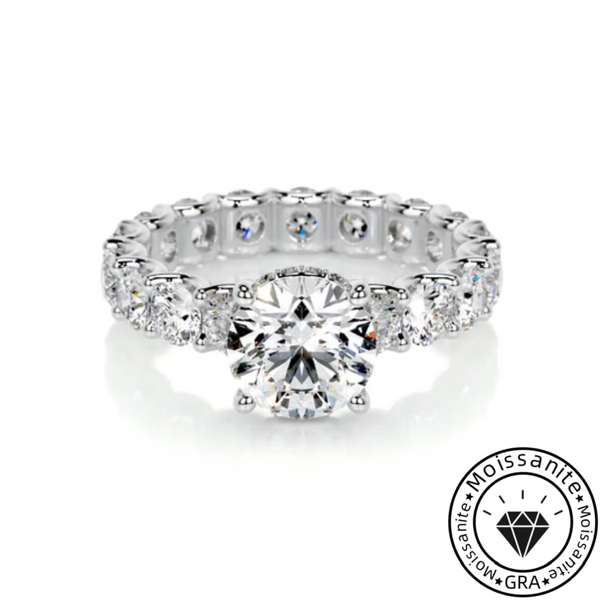 Sumptuous Solarii Moissanite 2.0ct Round Cut 925 Sterling Silver Pave Engagement Ring