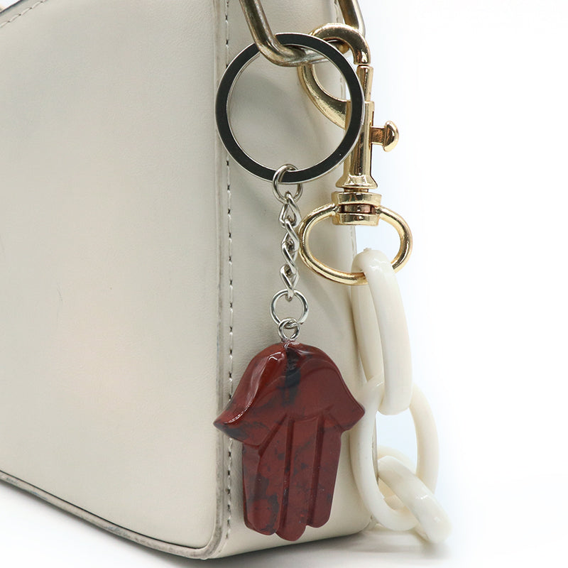 Natural Stone Crystal Keyring - Hamsa Hand -  Spiritual Gift Protection  - New!