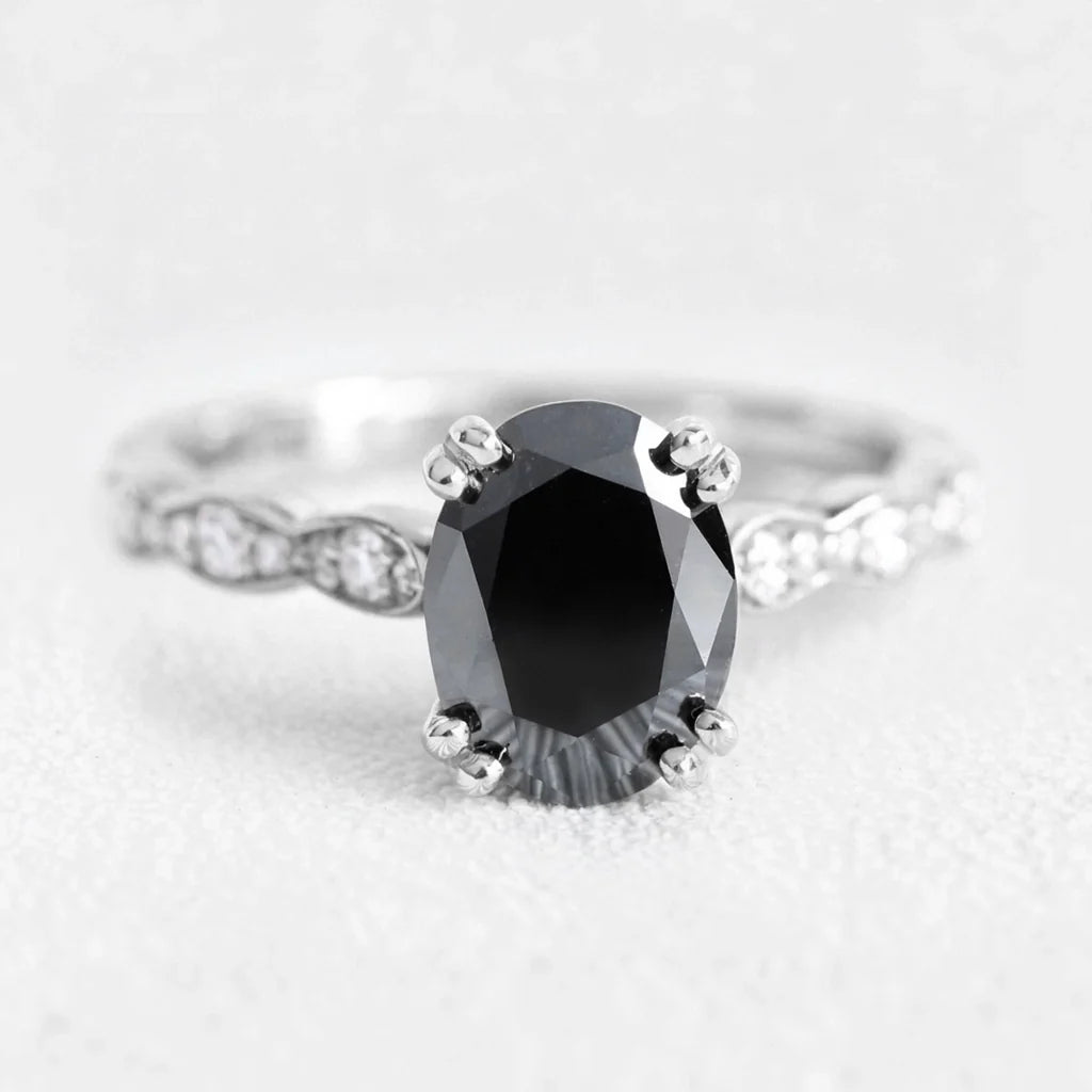 Vera's Midnight | Oval Black Diamond Solitaire Engagement Ring