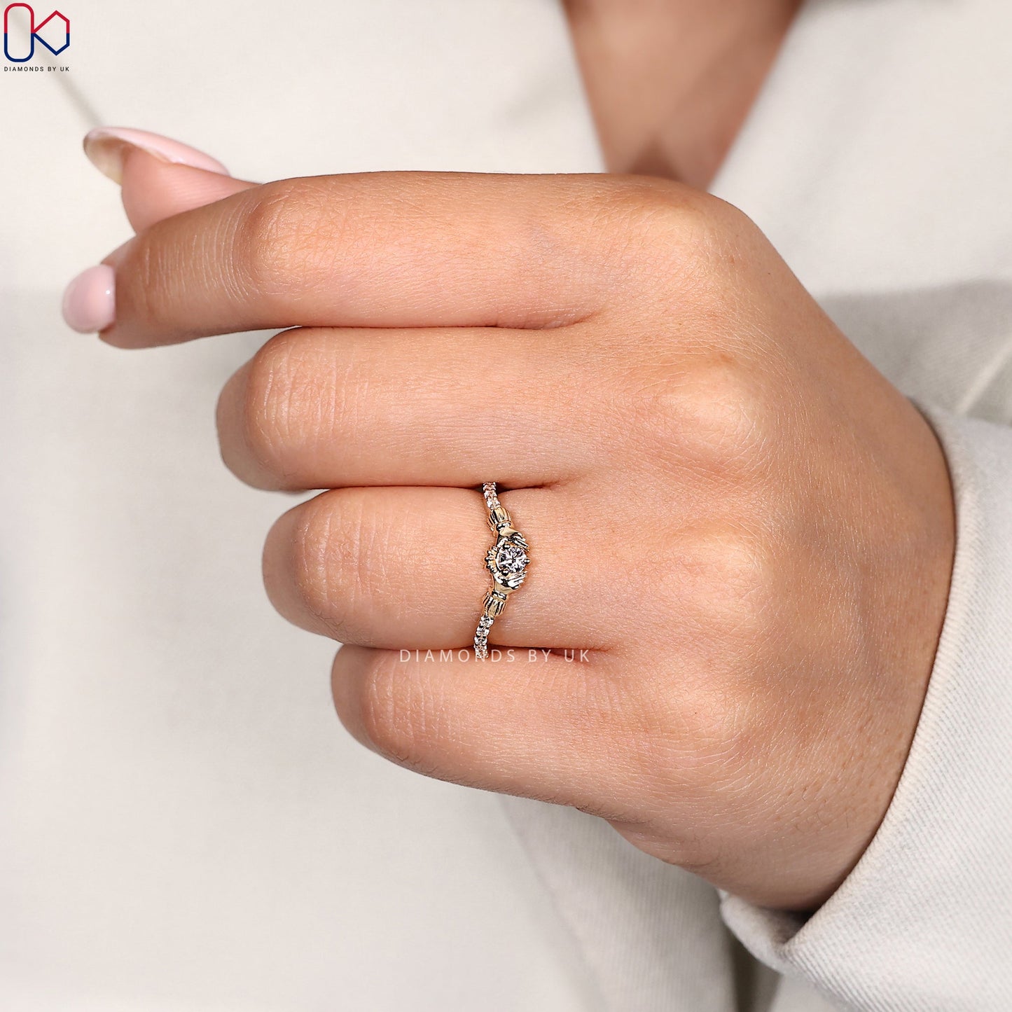 Claddagh Engagement Ring With Round Diamond