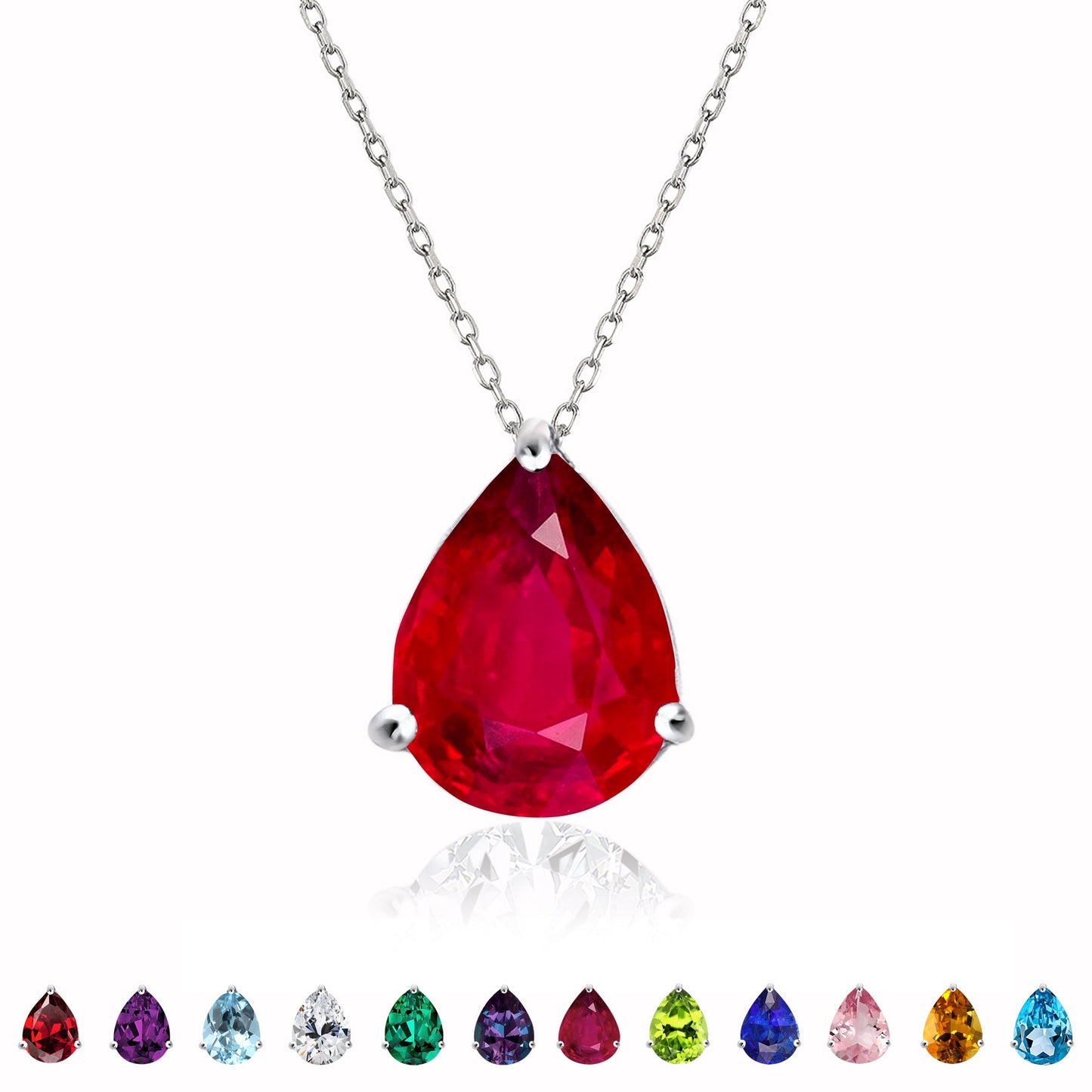 1.5 TCW Pear Shaped Birthstone Prongs Solitaire Slider Necklace
