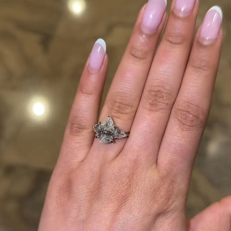 925 Sterling Silver Pear-Shaped Three-Stone Engagement Ring