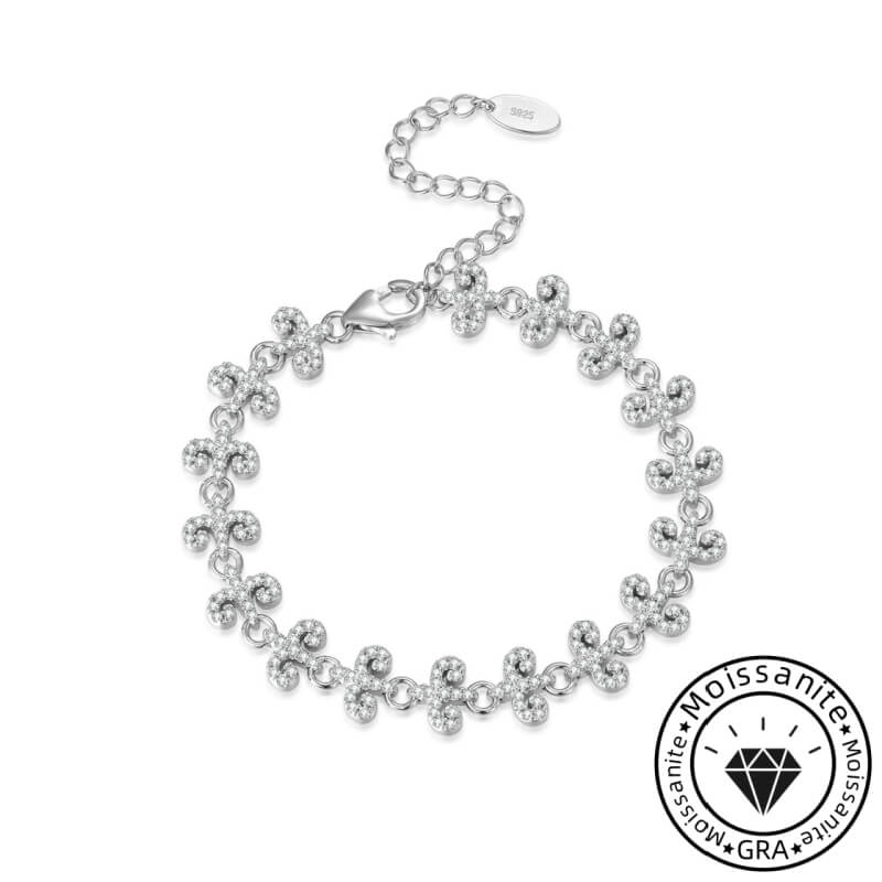 Shiny round cut moissanite bracelet, rhodium plated, 925 sterling silver