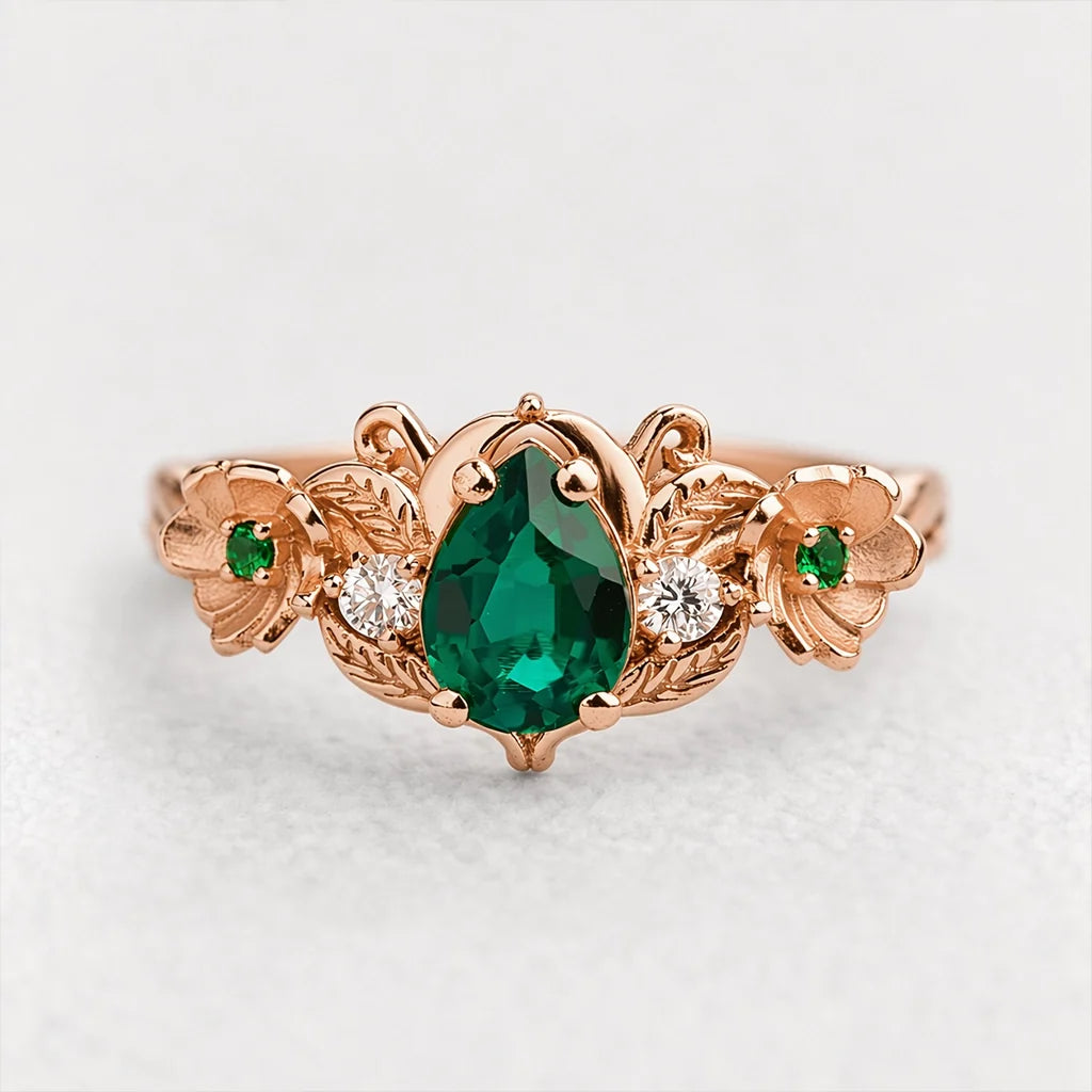 Flora’s Bloom | Natural Emerald Floral Bridal Set 2pcs