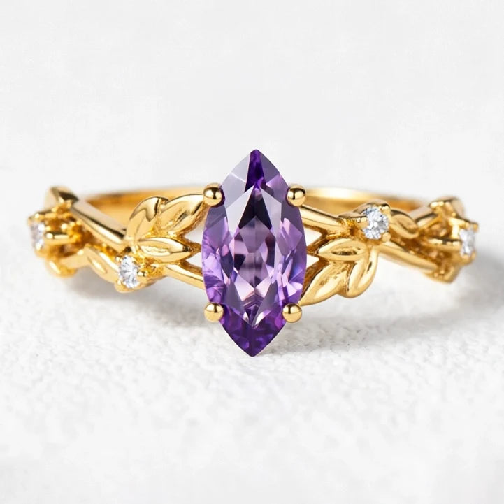 Violet’s Twig | Vintage Marquise Amethyst & Diamond Bridal Set 2pcs