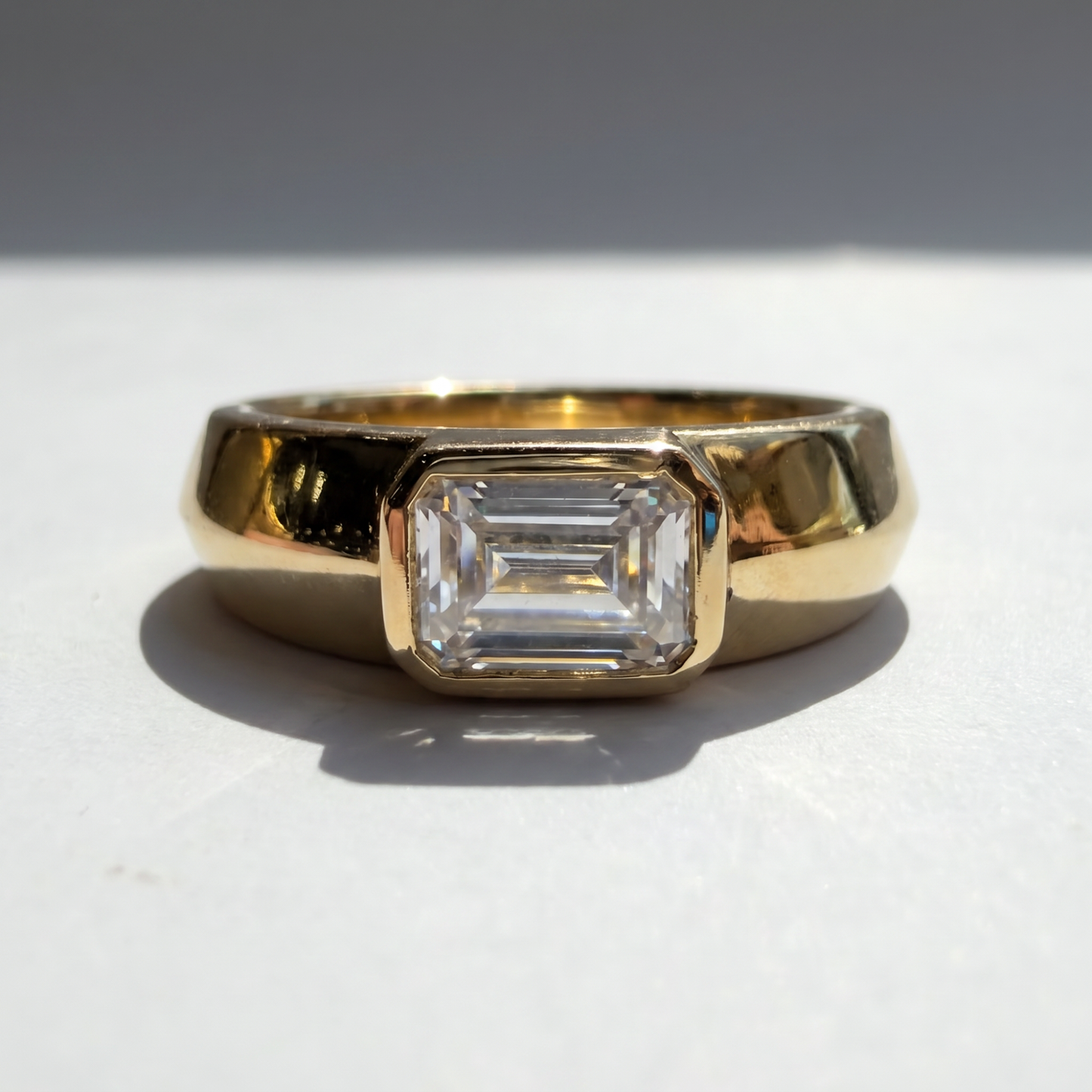Bezel Set Emerald Cut Men's Diamond Band | Knifes Edge Band