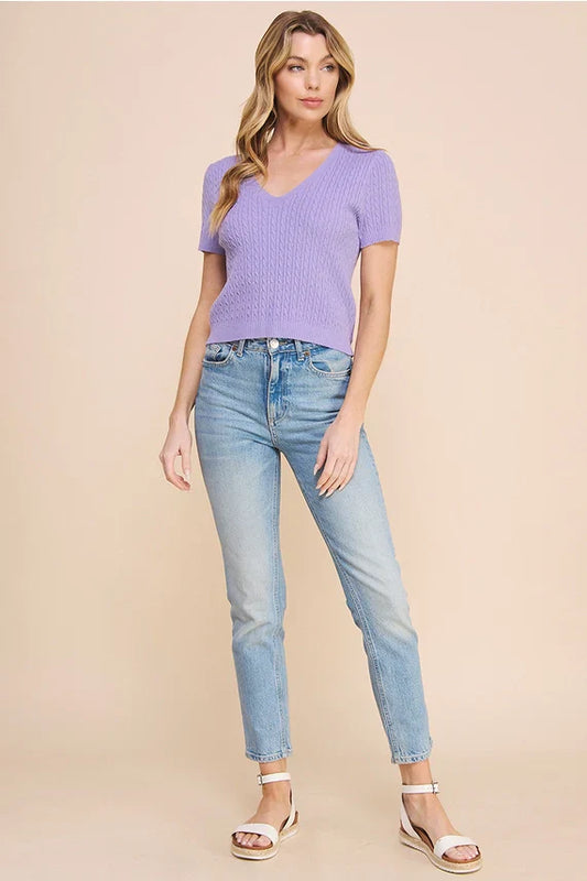 Myla Cable Knit V-Neck Sweater
