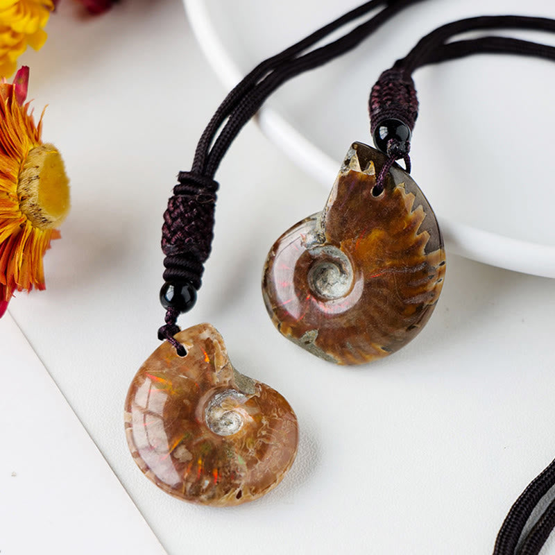 Fortune Jewel Natural Ammonite Fossil Snail Pattern Meditation Healing Necklace Pendant