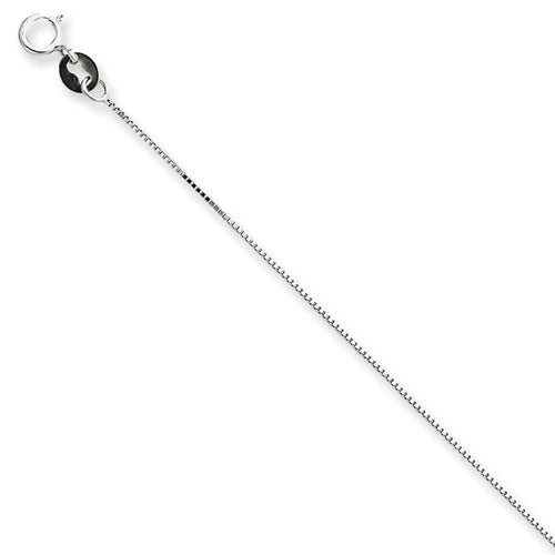 14K White Gold 18 inch Carded .5mm Box Link with Spring Ring Clasp Chain