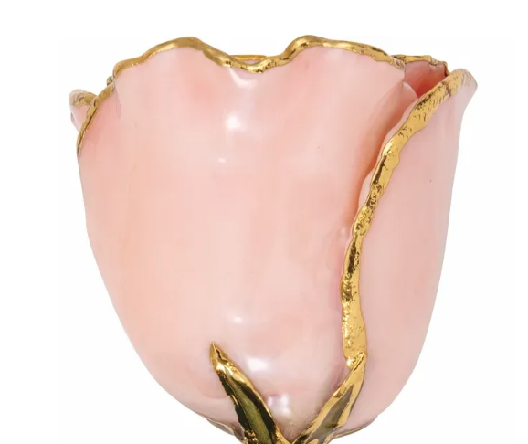 Lacquered Pink Pearl Rose with 24K Gold Trim