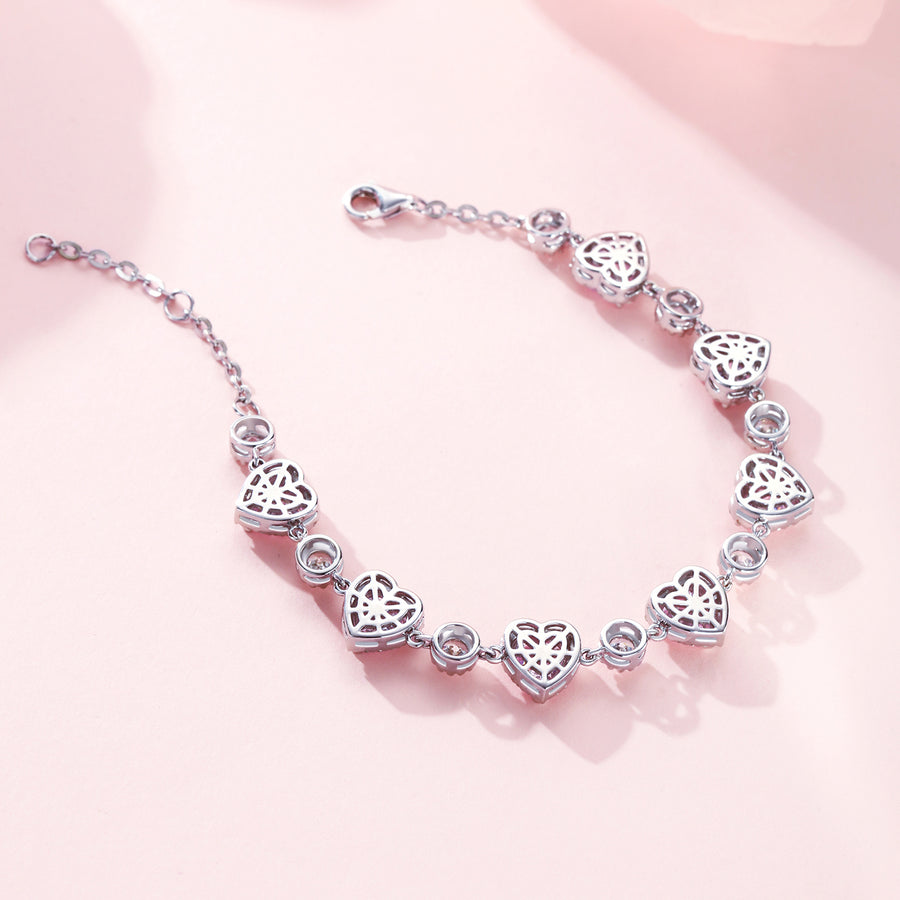 Solarii "Ms Charming" Halo Heart Sterling Silver Tennis Bracelet