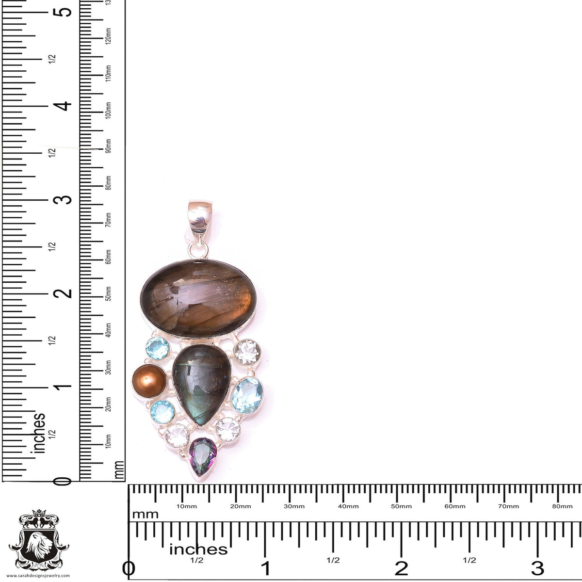 Red Iron Labradorite Spectrolite Pendant & 3MM Italian Chain P9784