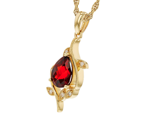 14KY Pear Shape Garnet & Diamond Floral Necklace