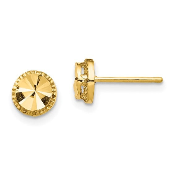 14K Yellow Gold Diamond-Cut Round Studs