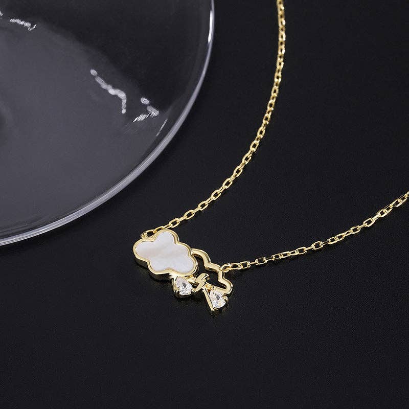 Mother Of Pearl Cloud Rain Necklace in 925 Sterling Silver: Gold