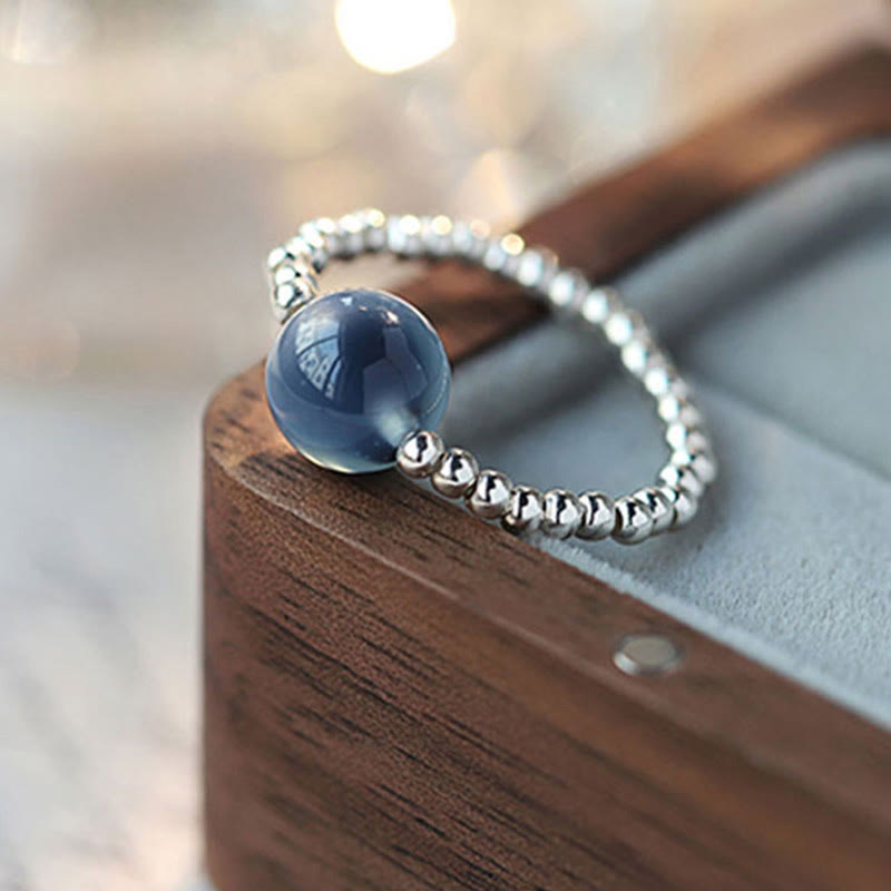 Fortune Jewel 925 Sterling Silver Blue Candy Agate Healing Bead Ring