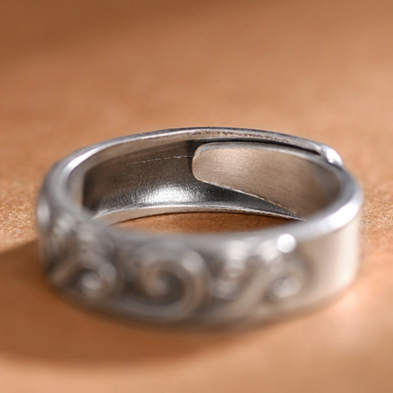 Fortune Jewel 999 Sterling Silver Auspicious Clouds Engraved Blessing Adjustable Ring