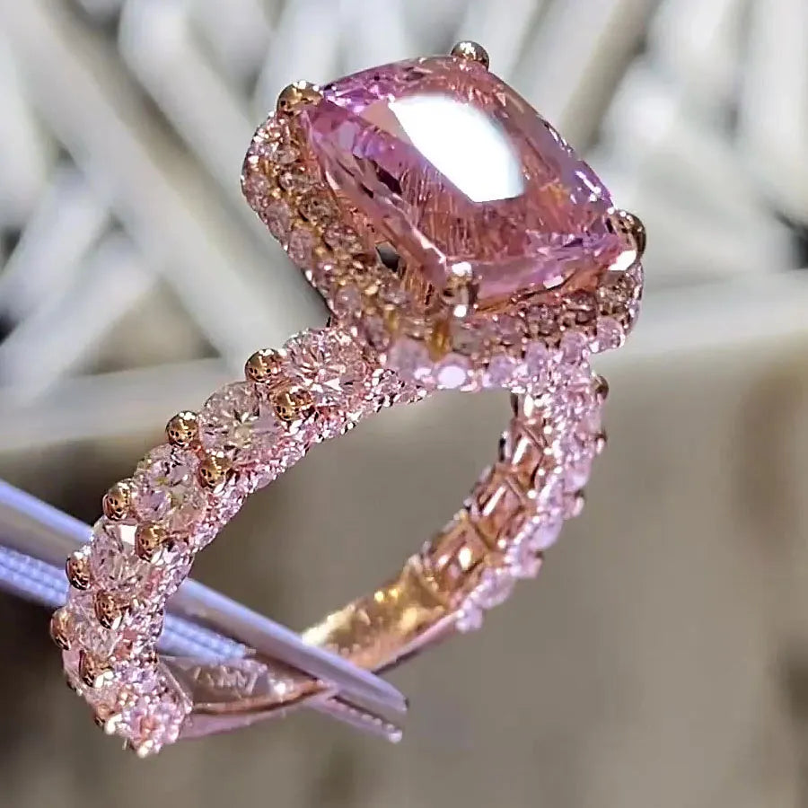 Gorgeous Radiant Cut 5.0ct Morganite Stone Pave Engagement Ring In Sterling Silver