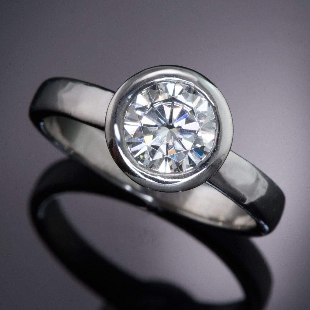 Olivia Ring - Round Moissanite Full Bezel Cathedral Band Solitaire Engagement Ring