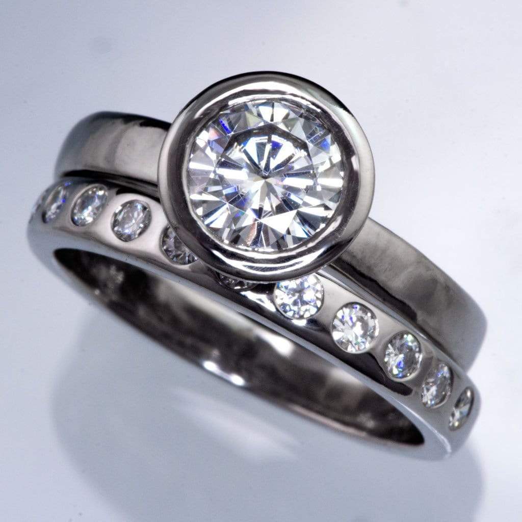 Olivia Ring - Round Moissanite Full Bezel Cathedral Band Solitaire Engagement Ring