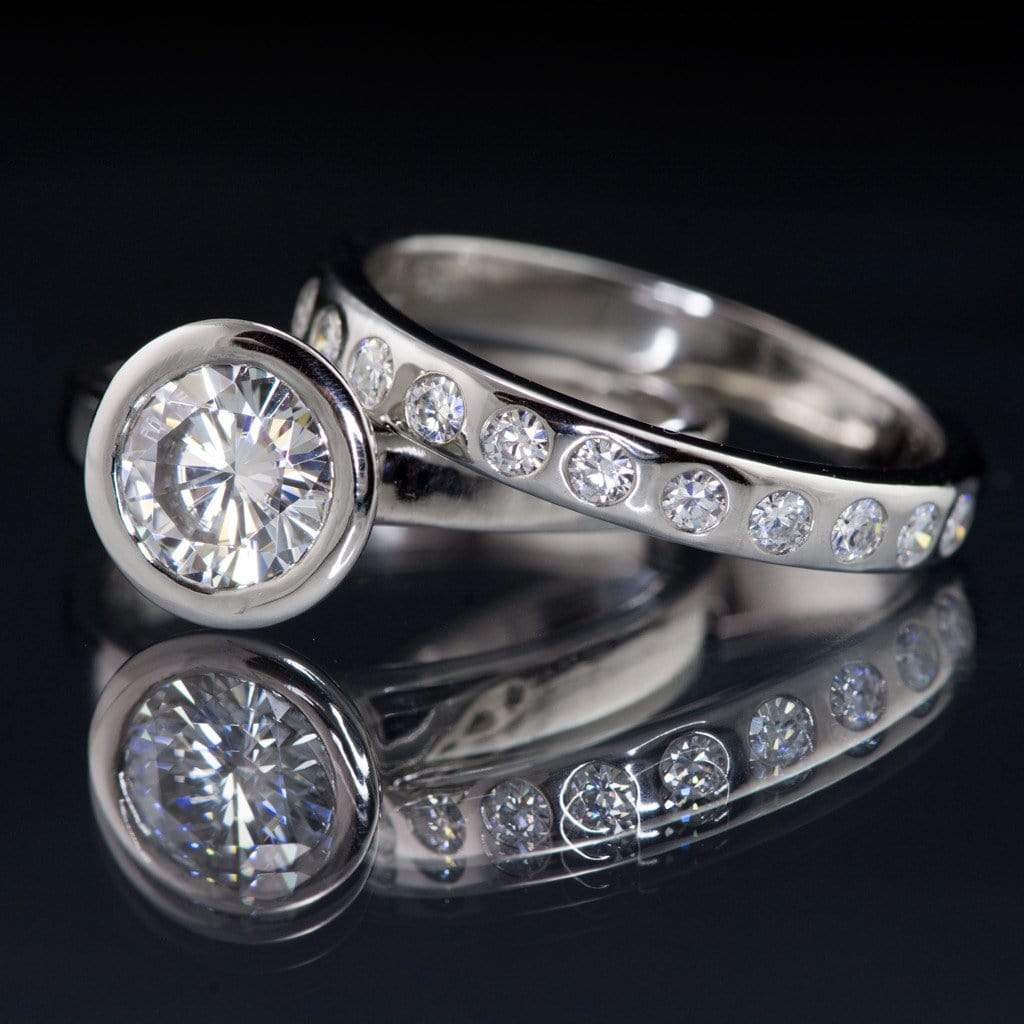 Olivia Ring - Round Moissanite Full Bezel Cathedral Band Solitaire Engagement Ring