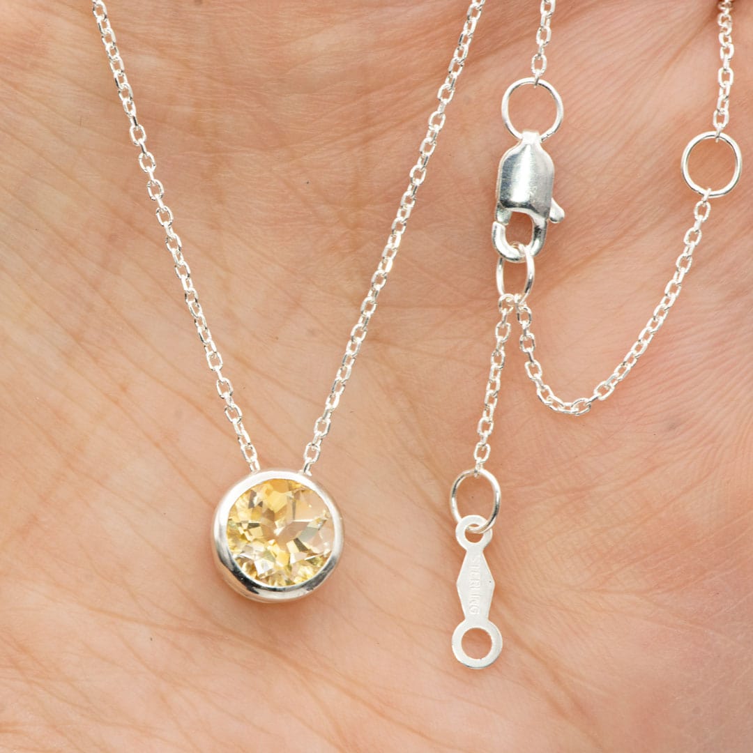 Round Citrine Sterling Silver Slide Pendant Necklace