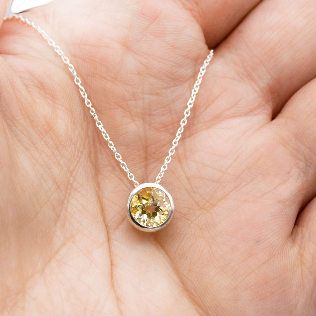 Round Citrine Sterling Silver Slide Pendant Necklace